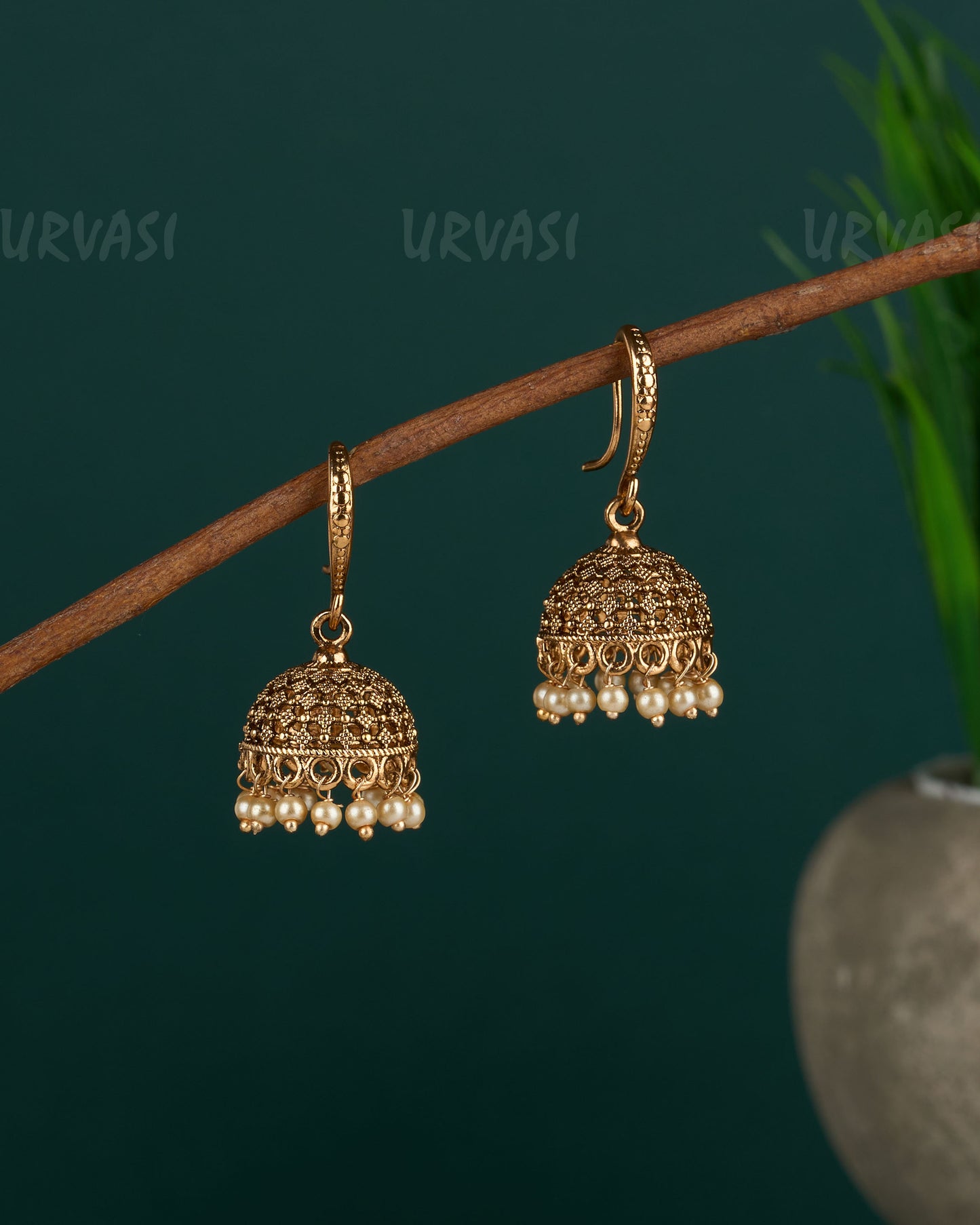 Gold-Toned Hanging Jhumka Earrings ER 08
