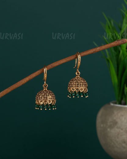 Gold-Toned Hanging Jhumka Earrings ER 08