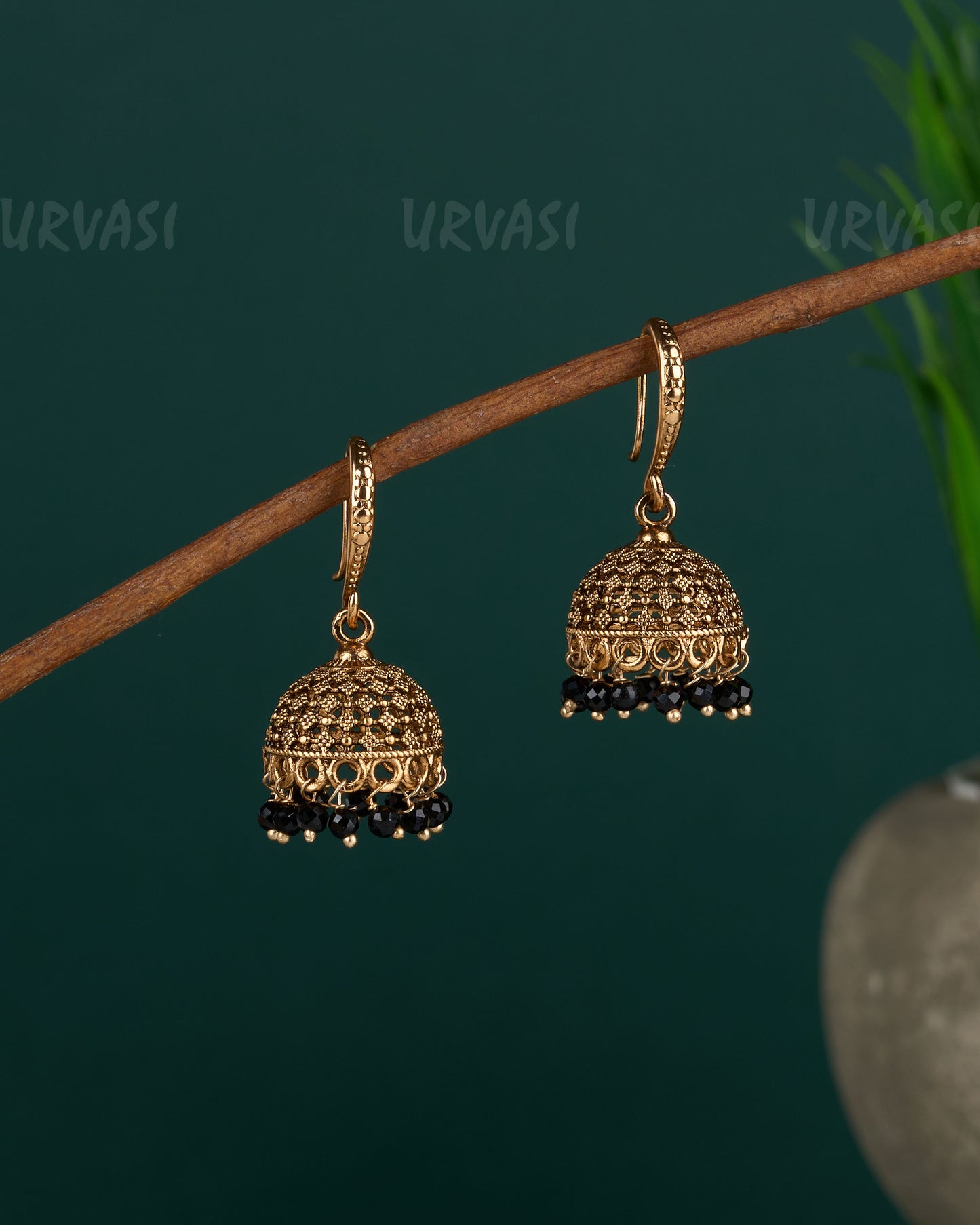 Gold-Toned Hanging Jhumka Earrings ER 08