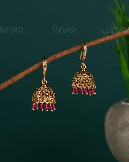 Gold-Toned Hanging Jhumka Earrings ER 08