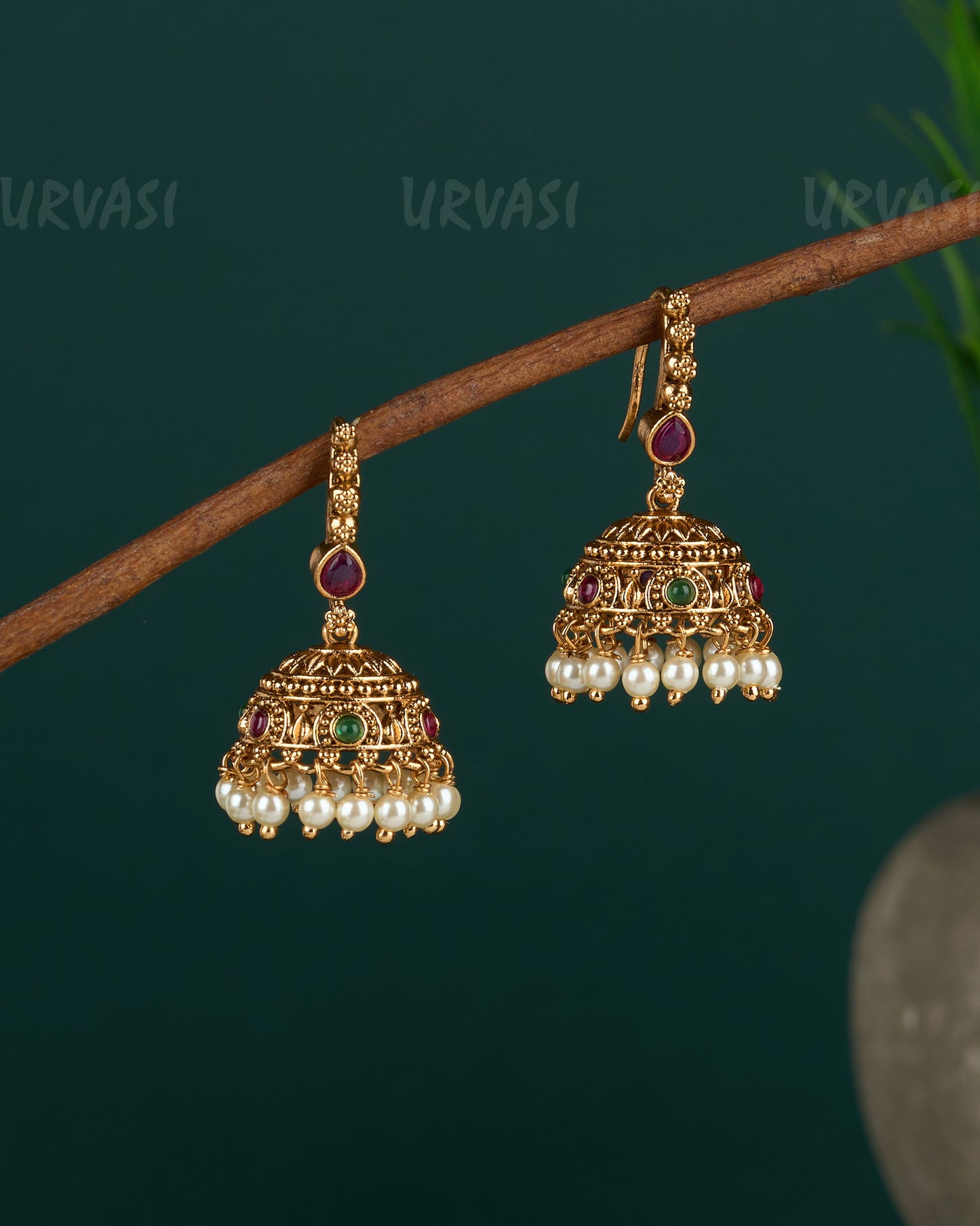Gold-Toned Pearl Hanging Jhumka Earrings ER 10