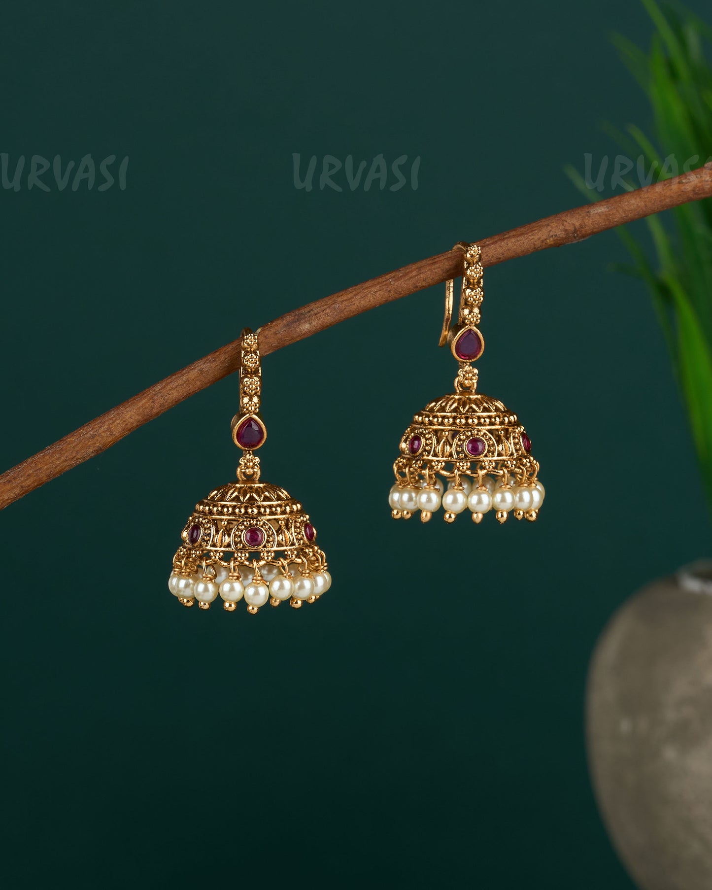 Gold-Toned Pearl Hanging Jhumka Earrings ER 10