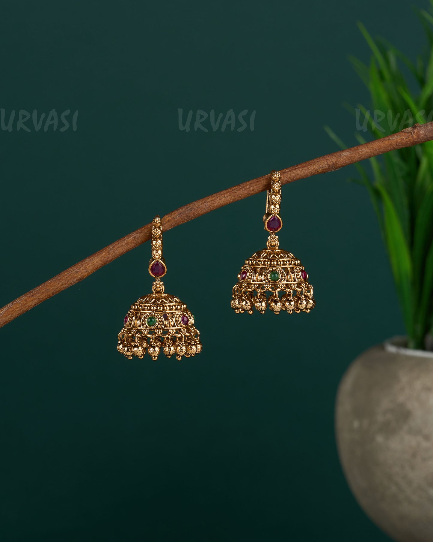 Gold-Toned Floral Hanging Jhumka Earrings ER 11