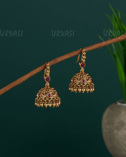 Gold-Toned Floral Hanging Jhumka Earrings ER 11