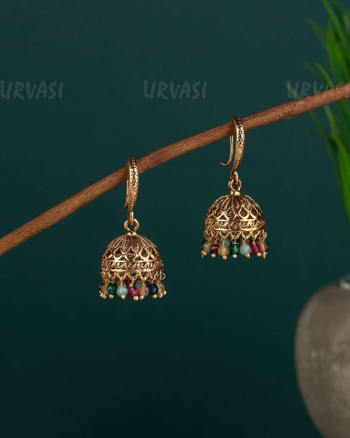 Gold-Toned Floral Hanging Jhumka Earrings ER 12