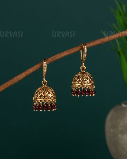 Gold-Toned Floral Hanging Jhumka Earrings ER 12