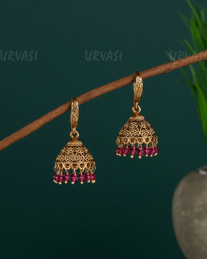 Gold-Toned Floral Hanging Jhumka Earrings ER 13