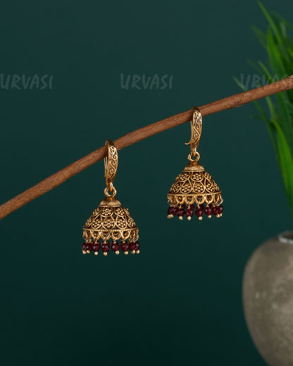 Gold-Toned Floral Hanging Jhumka Earrings ER 13