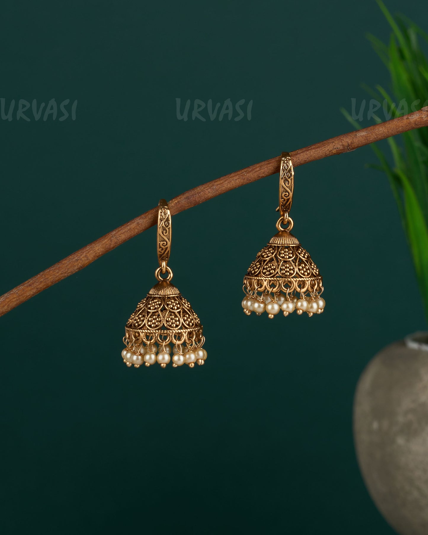 Gold-Toned Floral Hanging Jhumka Earrings ER 13