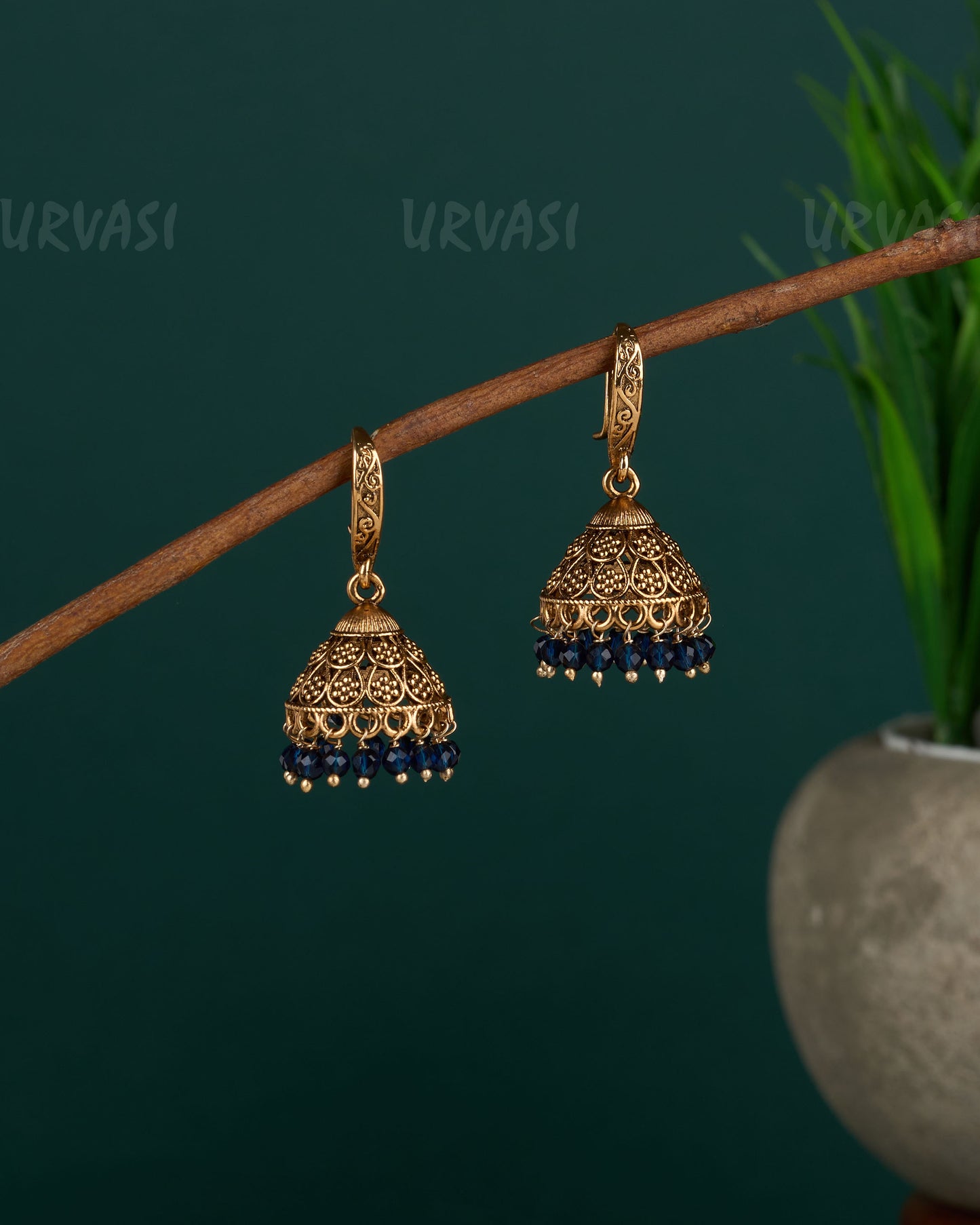 Gold-Toned Floral Hanging Jhumka Earrings ER 13