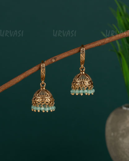 Gold-Toned Floral hanging Jhumka Earrings ER 14
