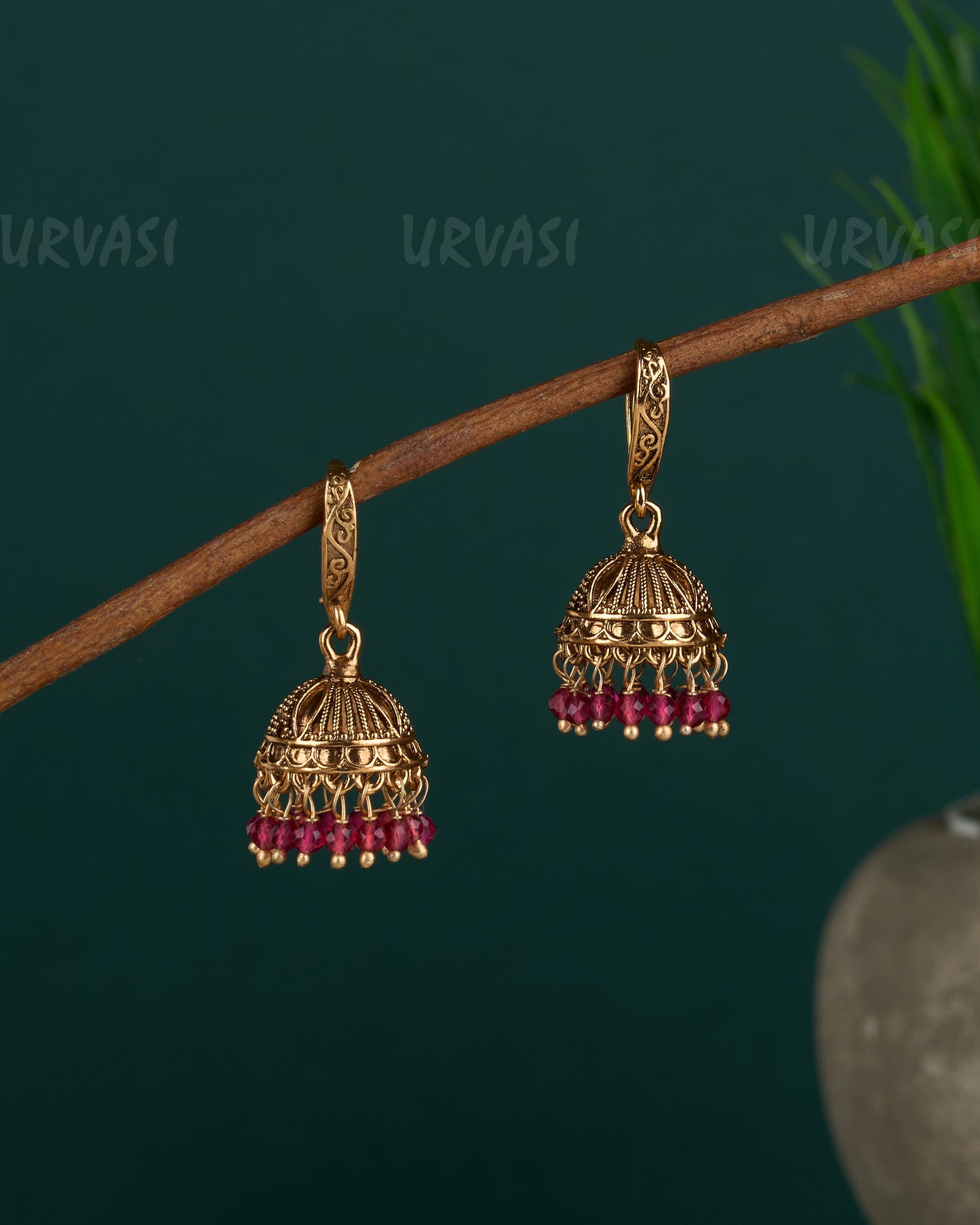 Gold-Toned Floral hanging Jhumka Earrings ER 14