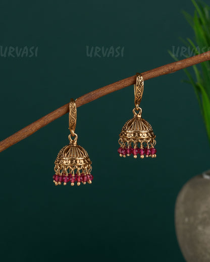 Gold-Toned Floral hanging Jhumka Earrings ER 14