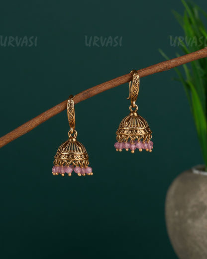 Gold-Toned Floral hanging Jhumka Earrings ER 14