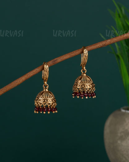 Gold-Toned Floral hanging Jhumka Earrings ER 14