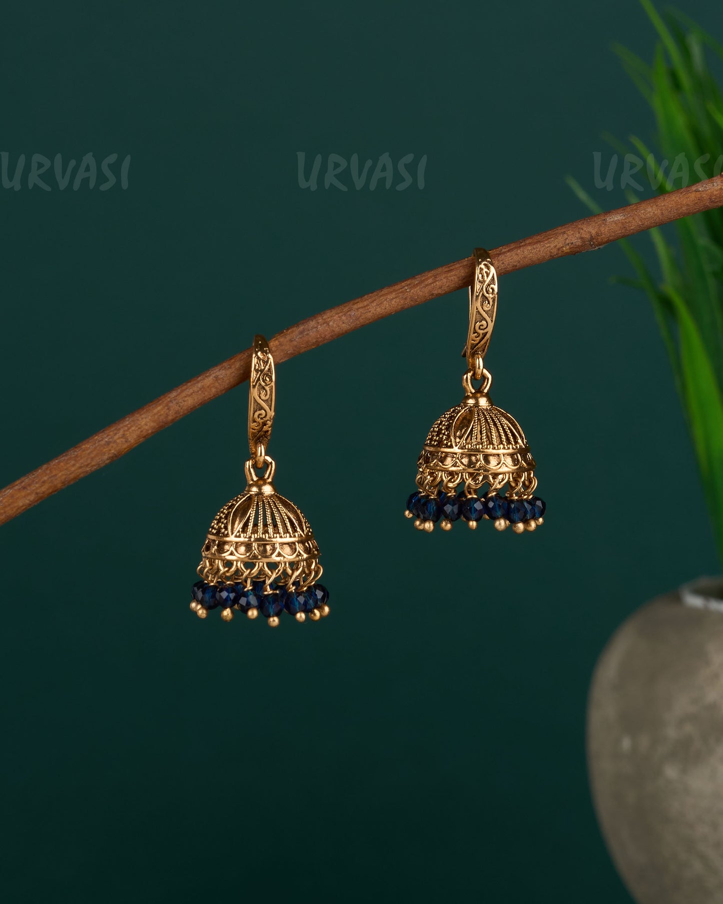 Gold-Toned Floral hanging Jhumka Earrings ER 14