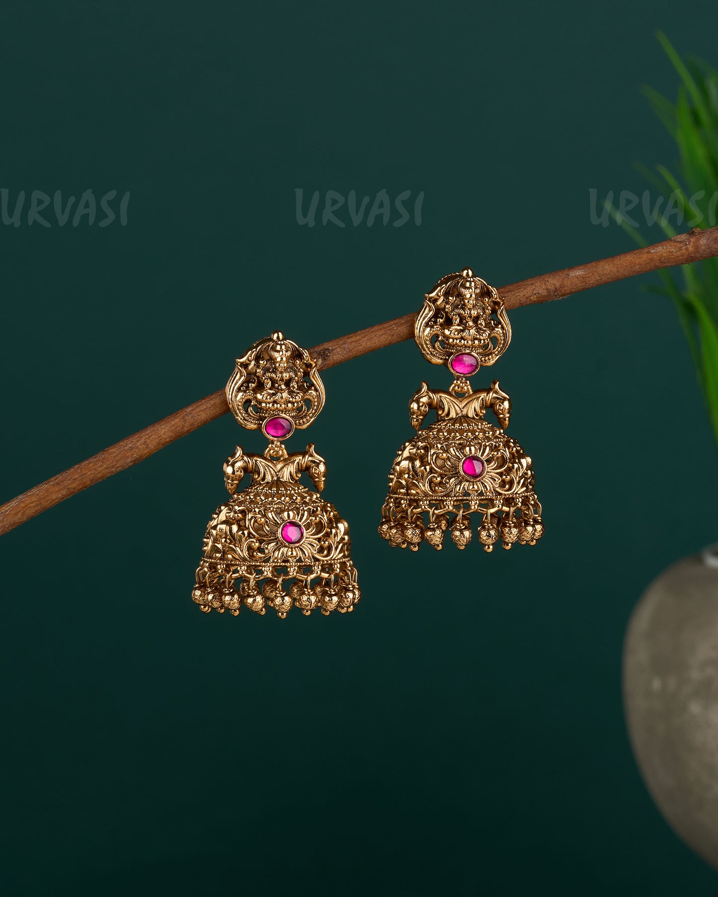 Premium Gold-Toned Lakshmi Floral Jhumka Earrings ER 85