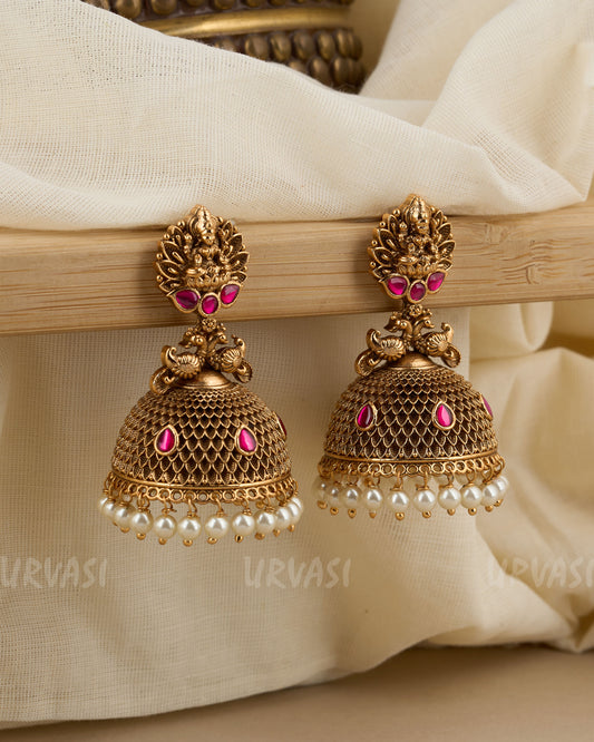 Gold-Toned Lakshmi Peacock Designed Jhumka Earrings ER 163