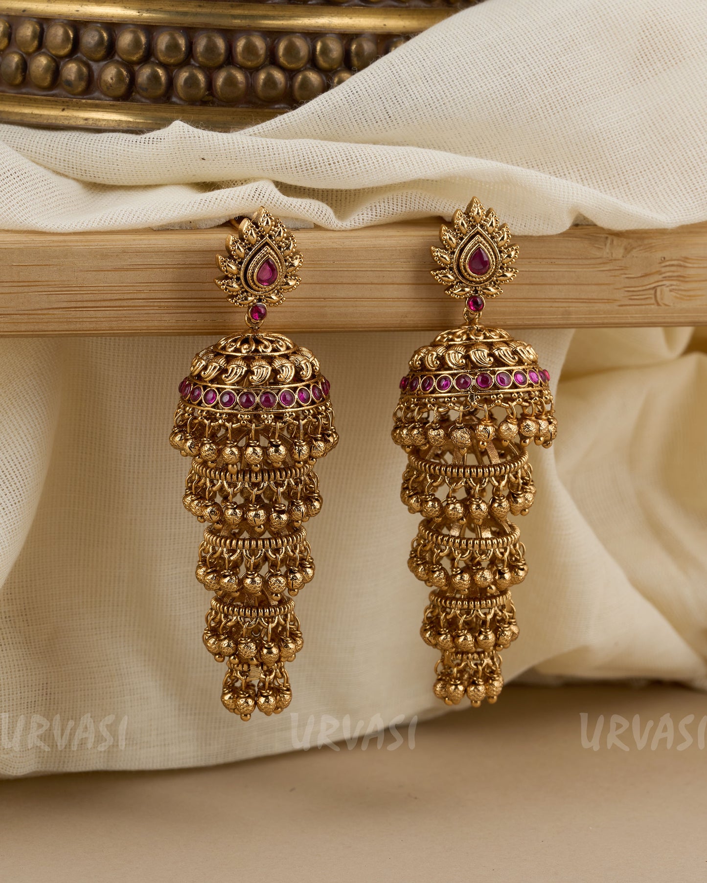 Gold-Toned Floral Layered Jhumka Earrings ER 165