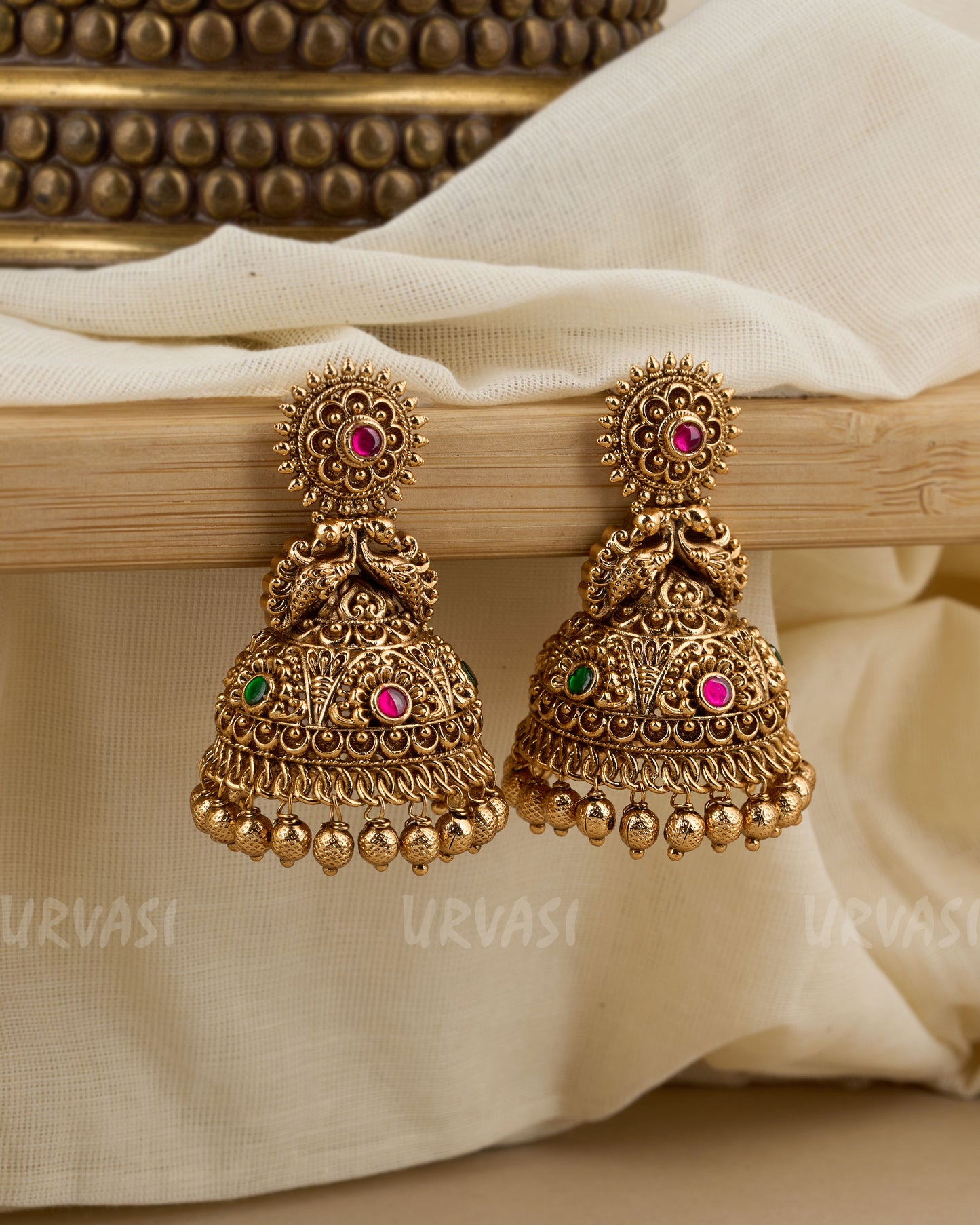 Gold-Toned Non-Idol Peacock Motif Floral Earrings ER 169