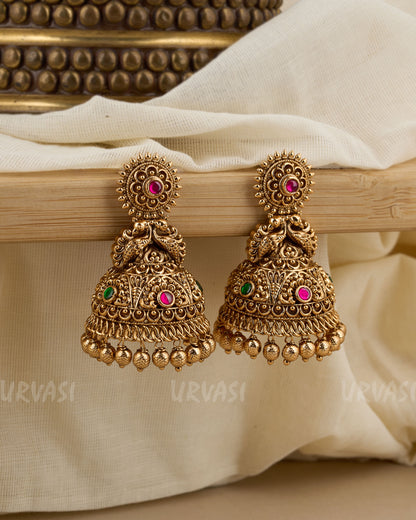 Gold-Toned Non-Idol Peacock Motif Floral Earrings ER 169