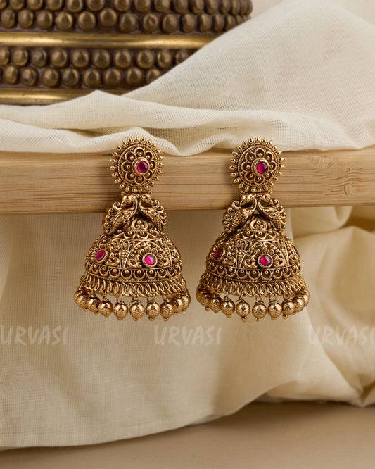 Gold-Toned Non-Idol Peacock Motif Floral Earrings ER 169