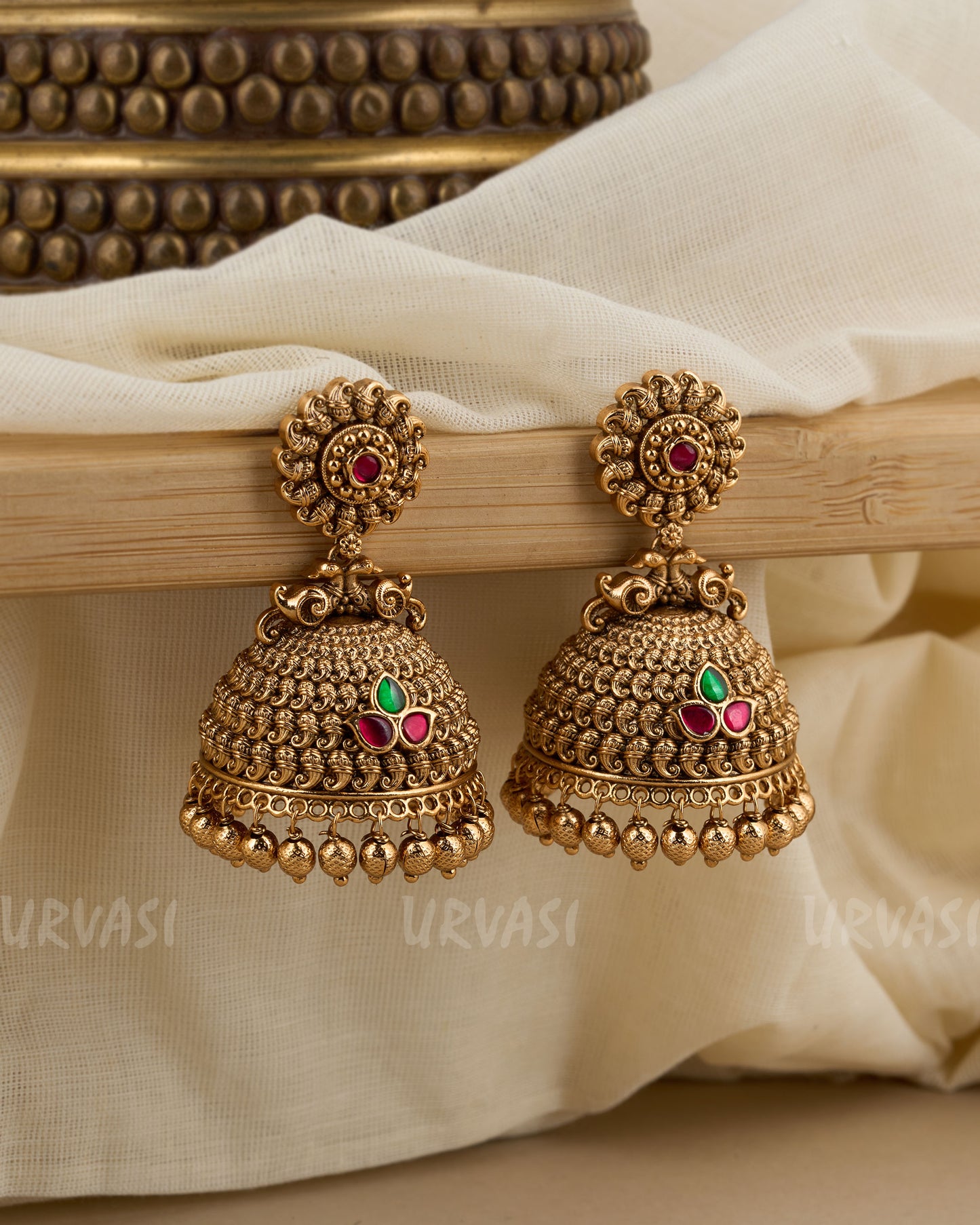 Gold-Toned Floral Jhumka Earrings ER 172