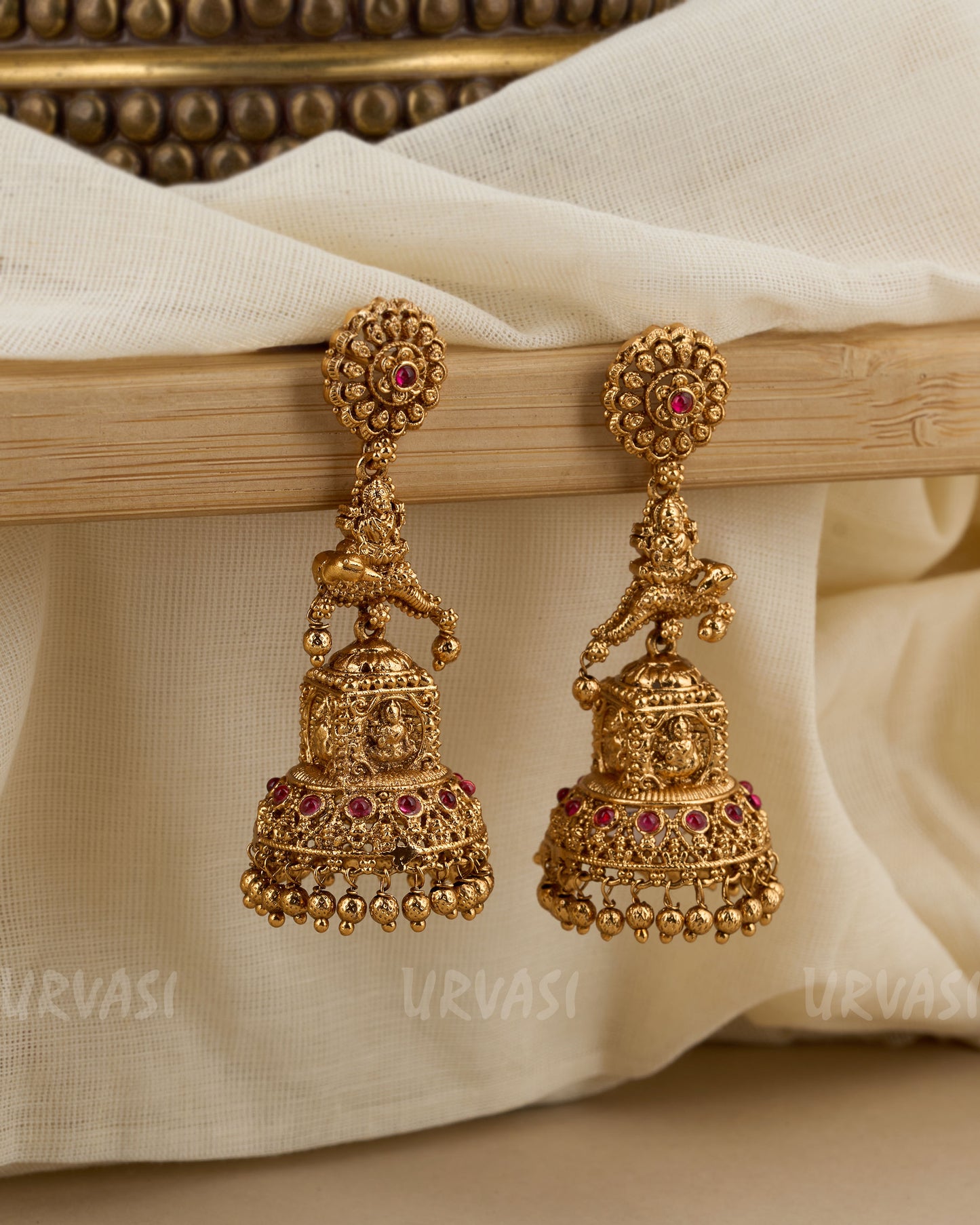 Gold-Toned Floral Lakshmi Earrings ER 353