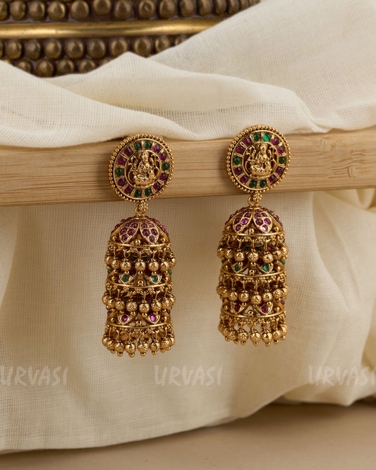 Gold-Toned Lakshmi Three Layer Jhumka Earrings ER 351