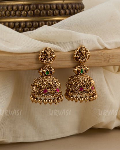 Gold-Toned Lakshmi Peacock Motif Lakshmi Earrings  ER 350