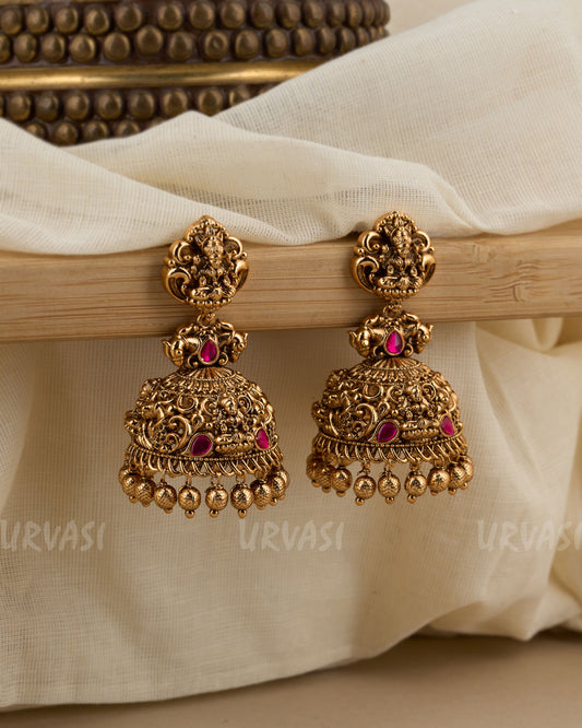 Gold-Toned Lakshmi Peacock Motif Lakshmi Earrings  ER 350