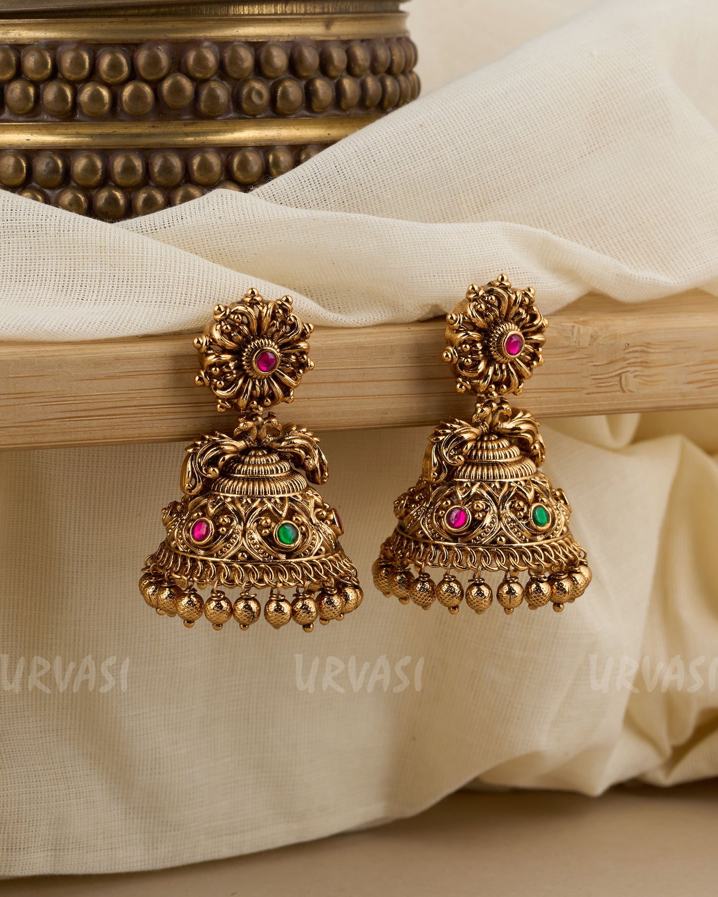 Gold-Toned Floral Peacock Motif Earrings ER 348
