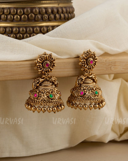 Gold-Toned Floral Peacock Motif Earrings ER 348