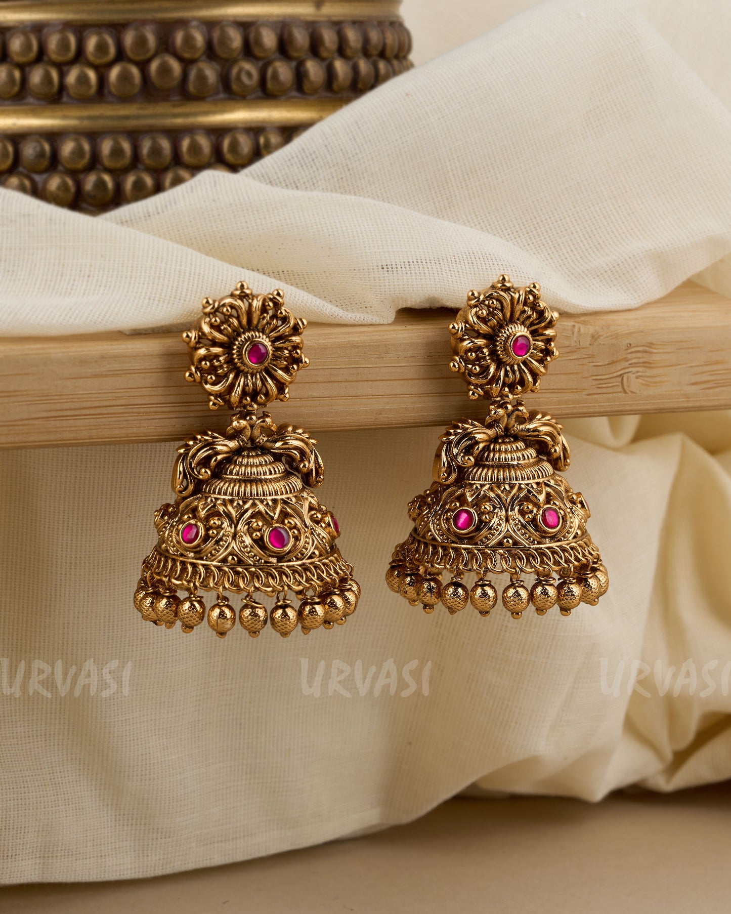 Gold-Toned Floral Peacock Motif Earrings ER 348