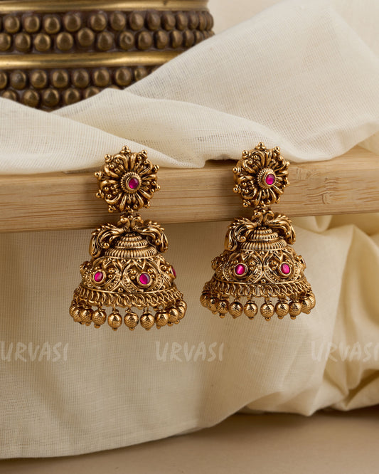 Gold-Toned Floral Peacock Motif Earrings ER 348