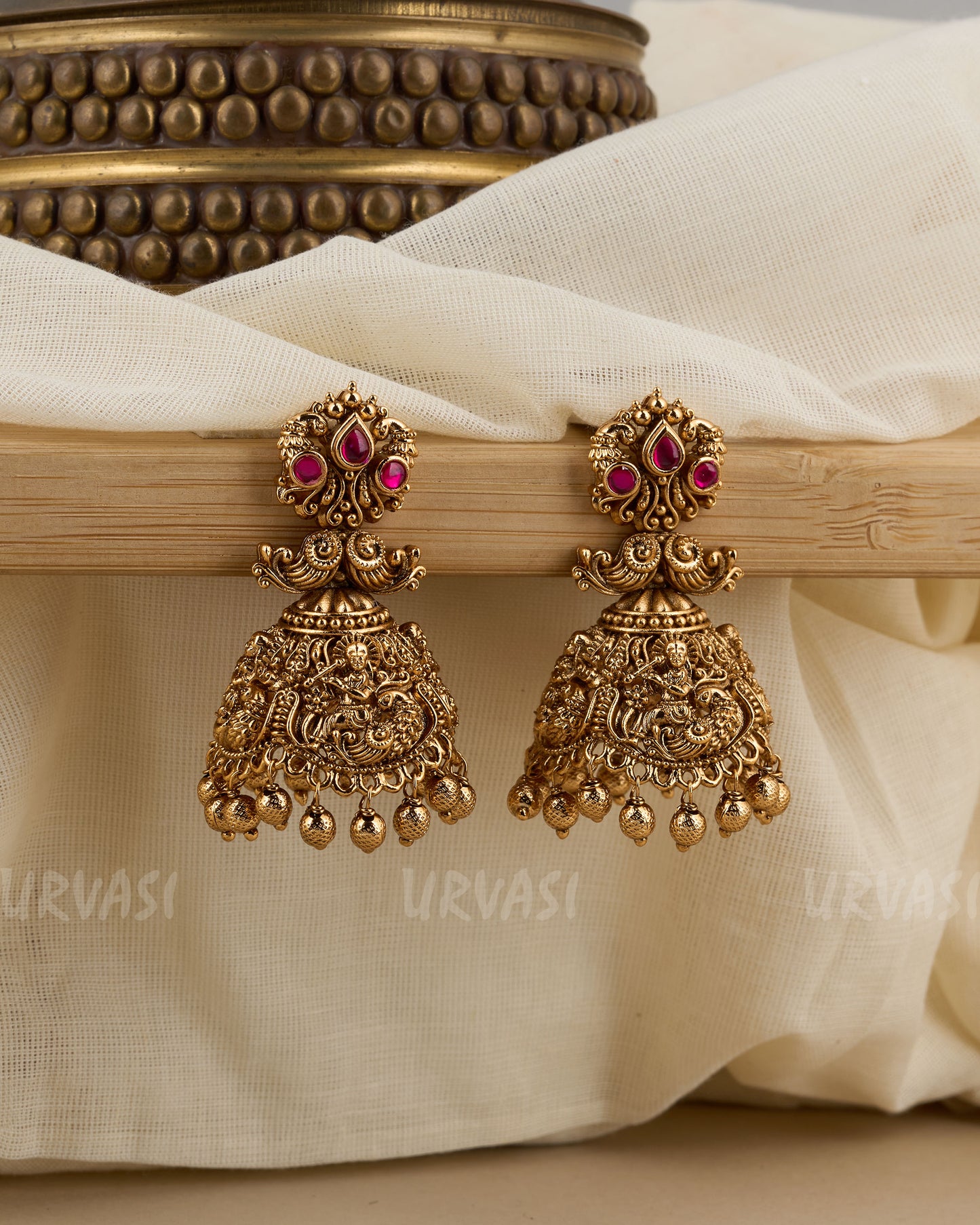 Gold-Toned Lakshmi Peacock Motif Earrings ER 346
