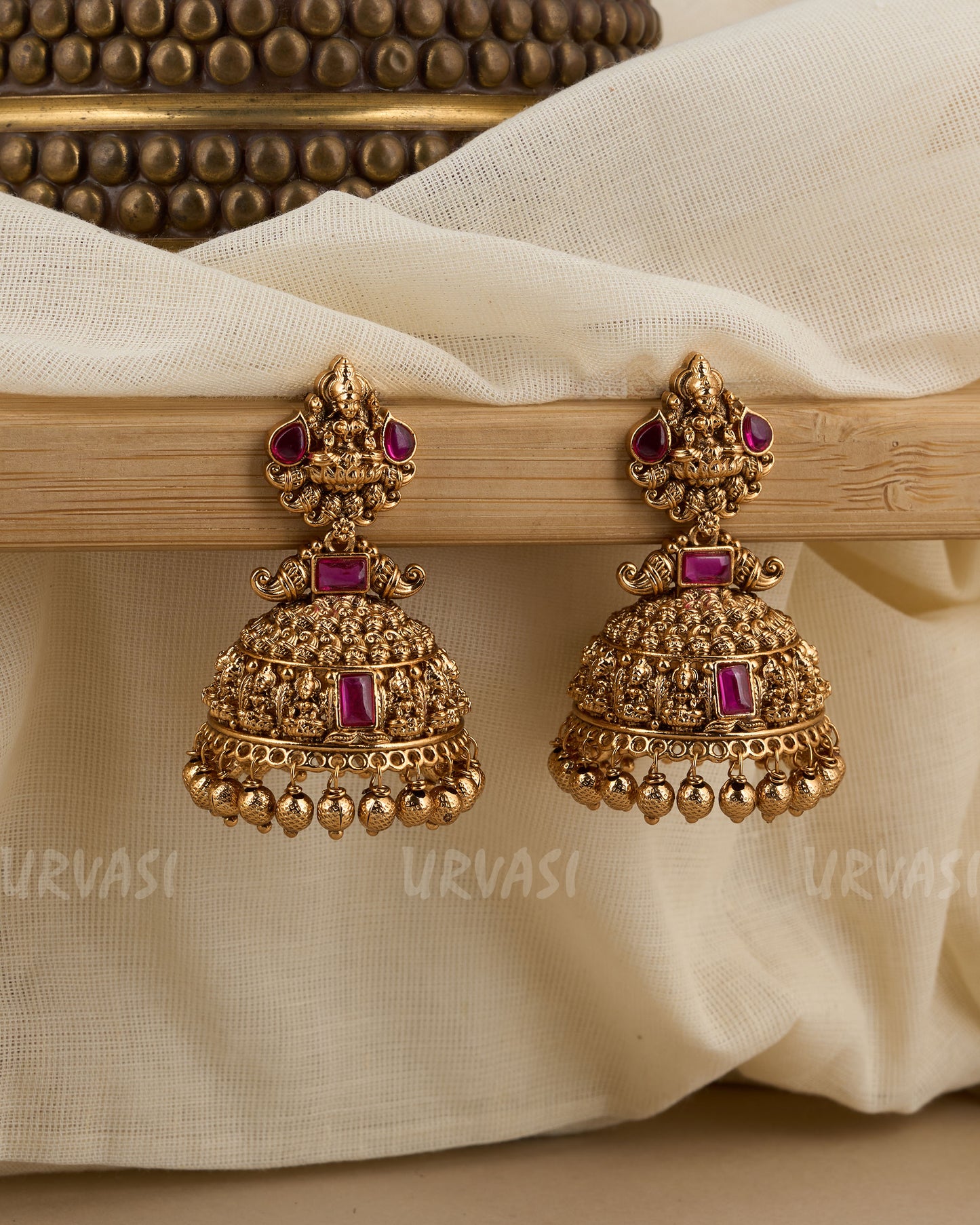 Gold-Toned Lakshmi Antique Jhumka Earrings ER 365