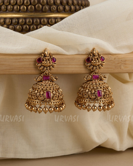 Gold-Toned Lakshmi Antique Jhumka Earrings ER 365