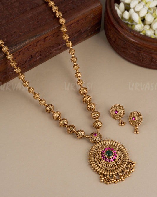 Gold-Toned Floral Non-Idol Long Necklace 052