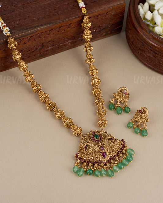 Gold-Toned Haritha Mayura Padma Beaded Necklace  062