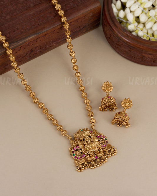 Gold-Toned Rajeshwari Pendant Beaded Long Necklace 067