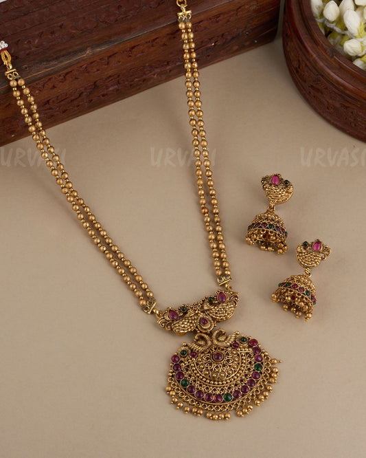 Gold-Toned Raj Mayuri Floral Long Necklace 093