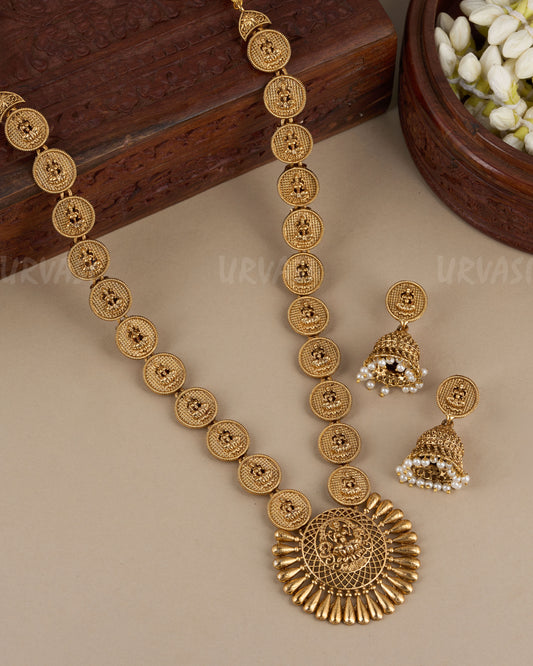 Gold-Toned Rajalakshmi Coin Temple Haram Necklace 105