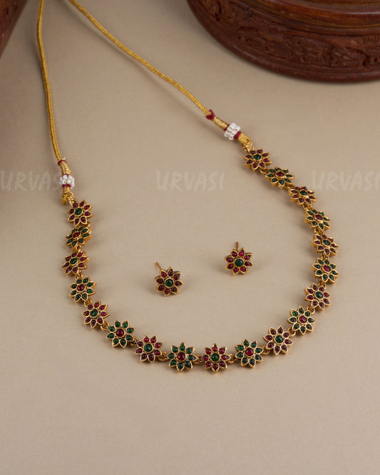 Gold-Toned Floral Stone-Studded choker Necklace 112