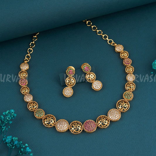 Gold-Polish AD Necklace 307