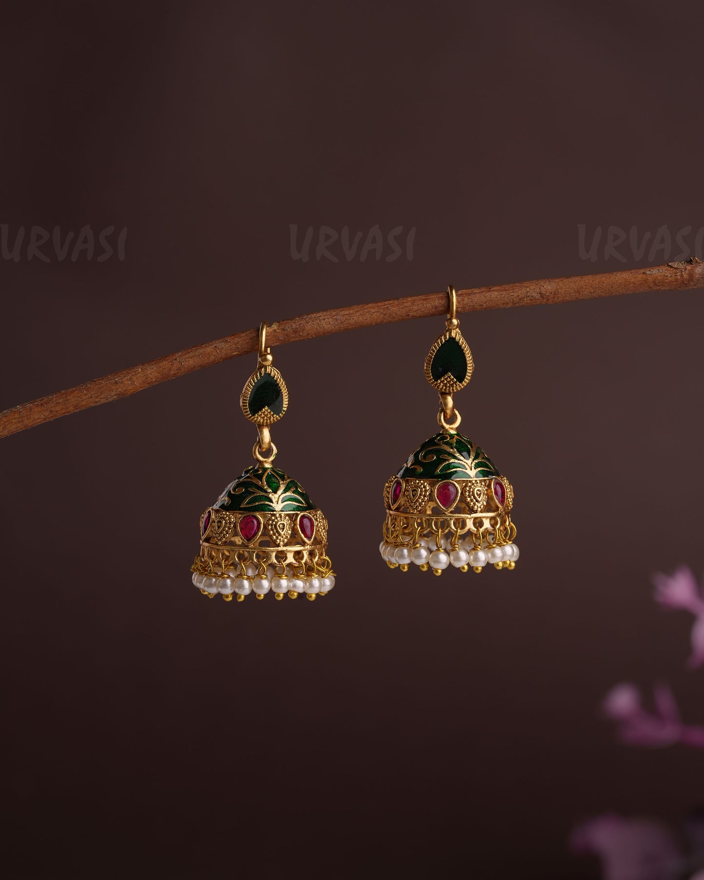 Gold-Toned Floral Hanging Jhumka Earrings ER 153