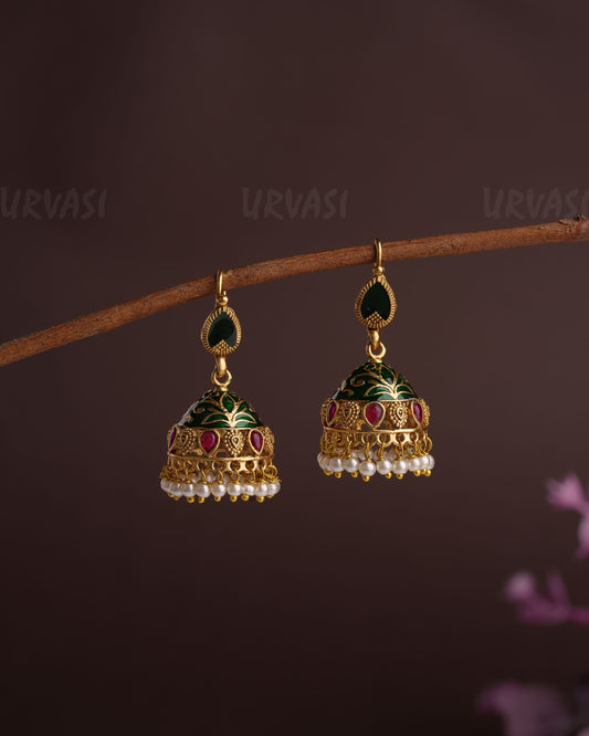Gold-Toned Floral Hanging Jhumka Earrings ER 153