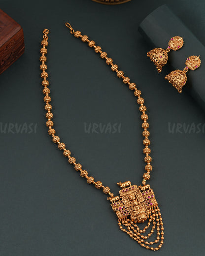 Gold-polish Lakshmi Beaded Long Necklace 1675