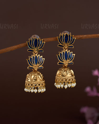 Gold Toned Lotus Hand-made Two Layer Jhumka Earrings ER 749