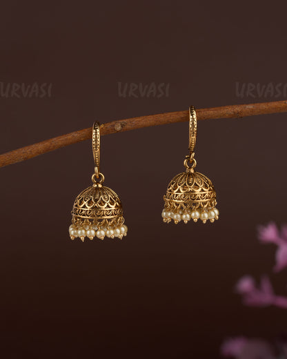 Gold-Toned Floral Hanging Jhumka Earrings ER 12
